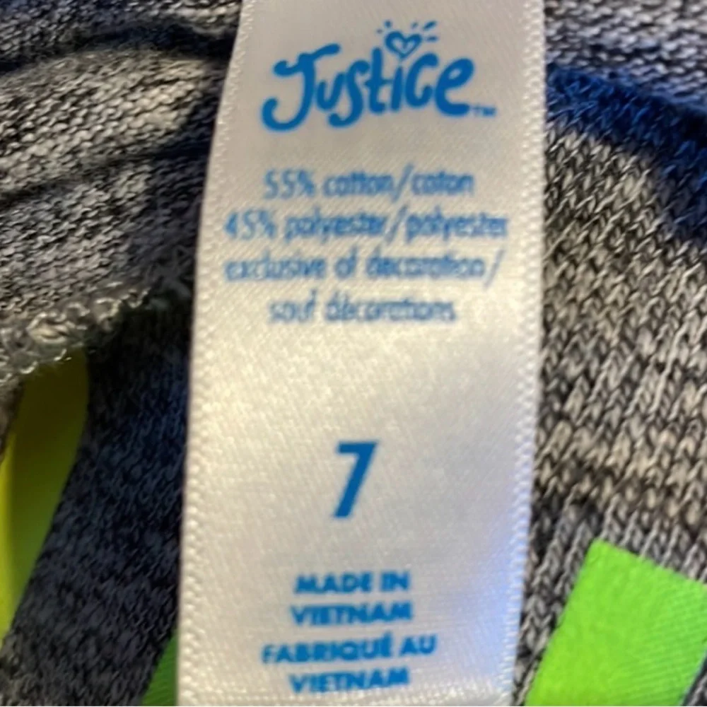 Justice Girls Gray Rainbow Logo Hoodie Sweatshirt Size 7 Striped Sleeve Pullover